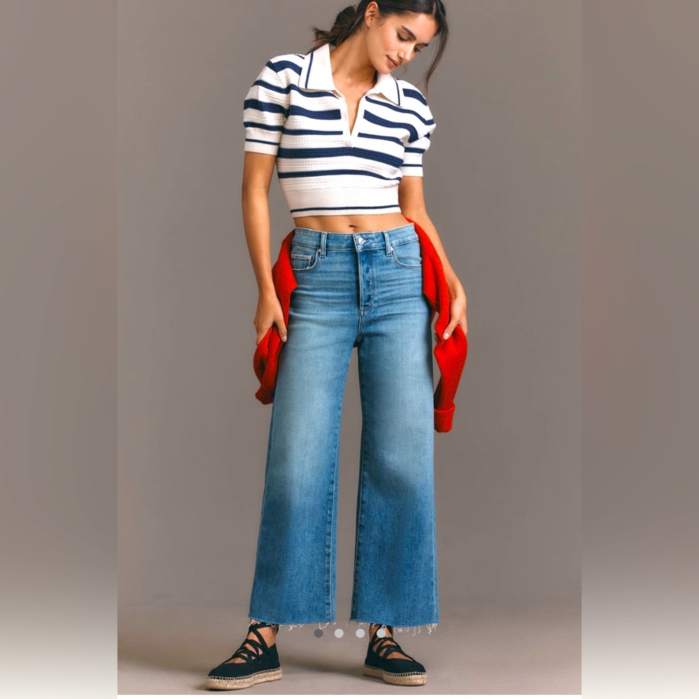 PAIGE Light Blue Wide-Leg Jeans with Frayed Hem